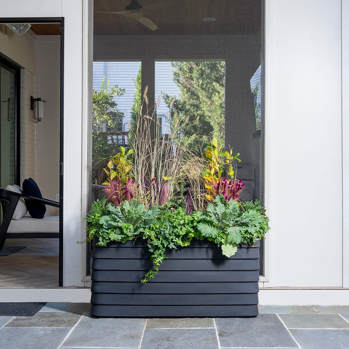 Crescent Garden TruDrop Self Watering Slat Medium Rectangular Planter Box for All-Weather - Outdoor