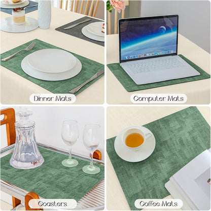 Romanstile Reversible Vinyl Placemats Set of 6, Faux Leather 100% Waterproof Oil-proof Wipeable