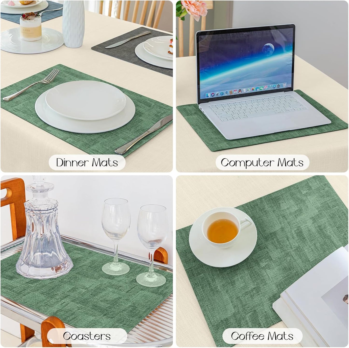 Romanstile Reversible Vinyl Placemats Set of 8, Faux Leather 100% Waterproof Oil-proof Wipeable
