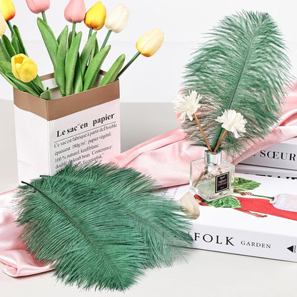 THARAHT Blackish Green Ostrich Feathers 12pcs Natural Bulk 8-10Inch 20cm-25cm for Crafts Wedding