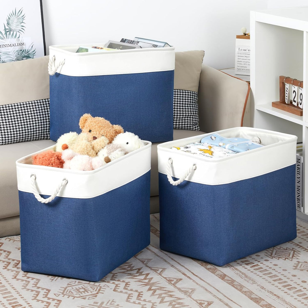 Bidtakay Extra Large Storage Baskets for Shelves 3 Pack Fabric Storage Bins for Organizing Linen