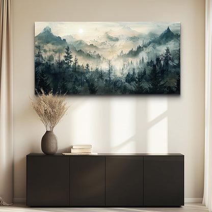 KELIYUAN Misty Forest Wall Art Home Decor Mountain View Large Canvas Wall Painting Nature Landscape