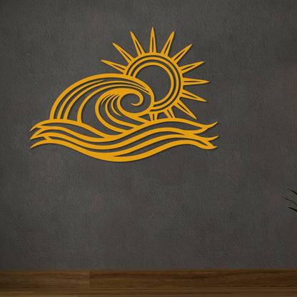 Wita Home Ocean Wave Metal Wall Art, Sun Beach Decor, Coastal Large Wall Sculpture for Home