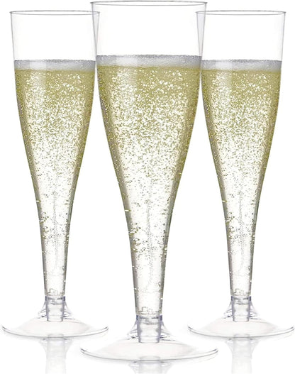 Prestee Set of 24 Clear Plastic Champagne Flutes - 4.5 oz Capacity Shatterproof Disposable Glasses