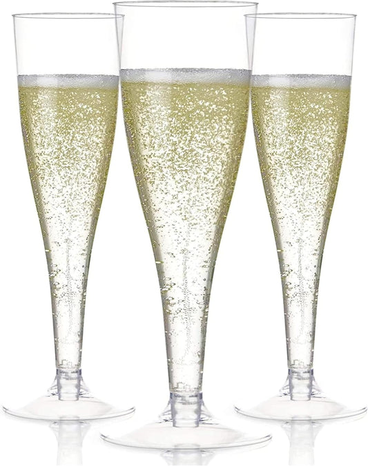 Prestee Set of 24 Clear Plastic Champagne Flutes - 4.5 oz Capacity Shatterproof Disposable Glasses