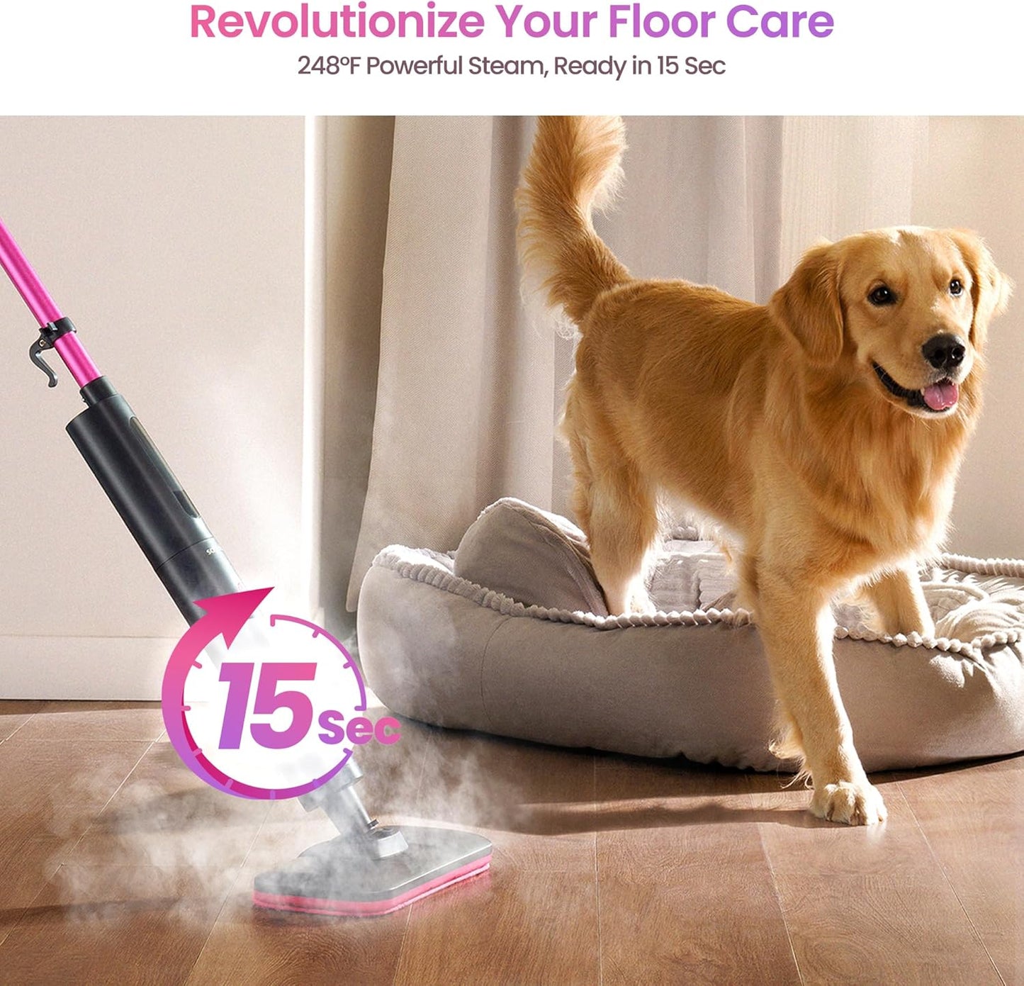 Schenley Steam Mop Cleaner Powerful - 15s Fast Heat-Up, Chemical-Free for Hardwood/Tile/Laminate &