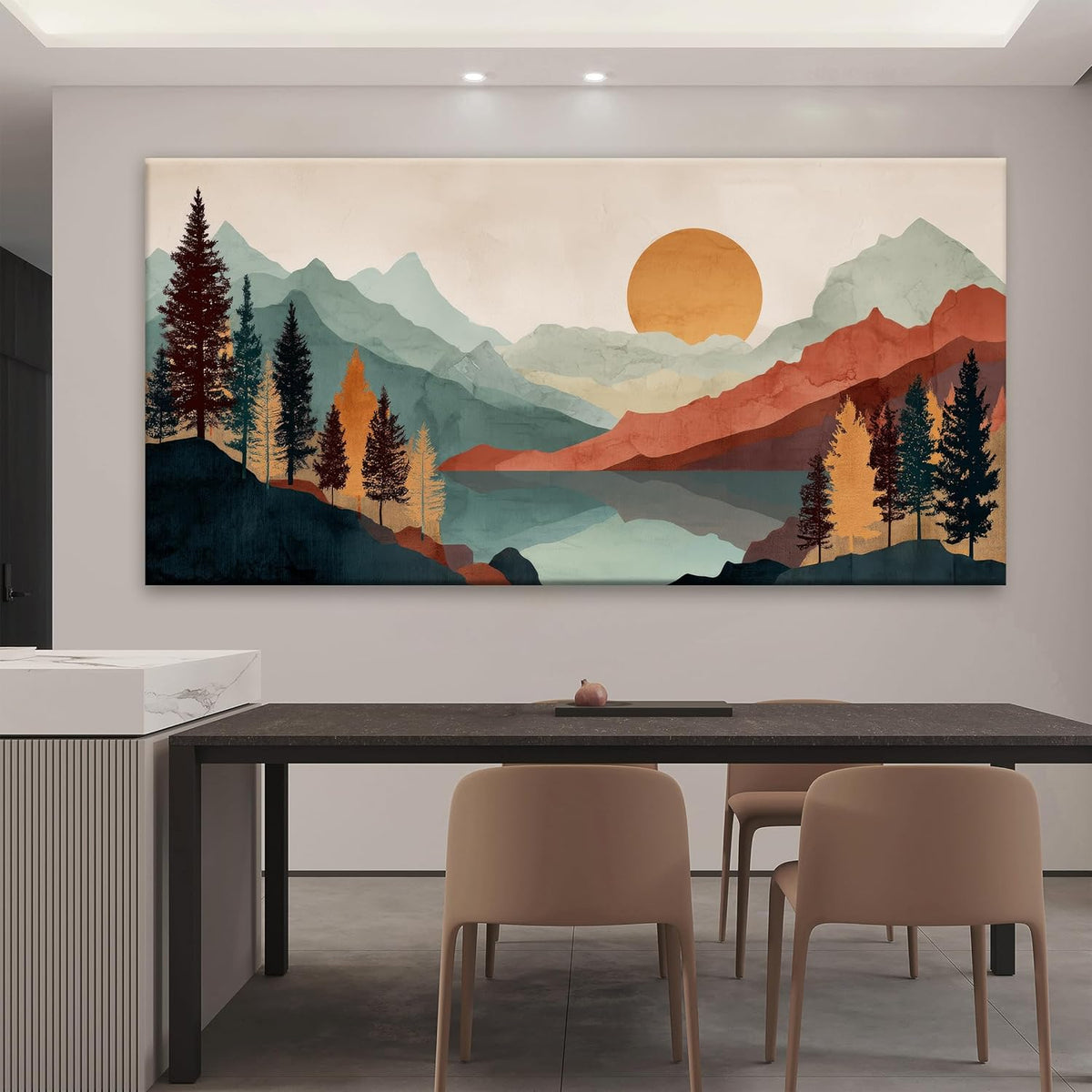 Tsomzxng Large Abstract Boho Wall Art For Living Room Canvas Art Wall Decor Artwork Mountain Forest