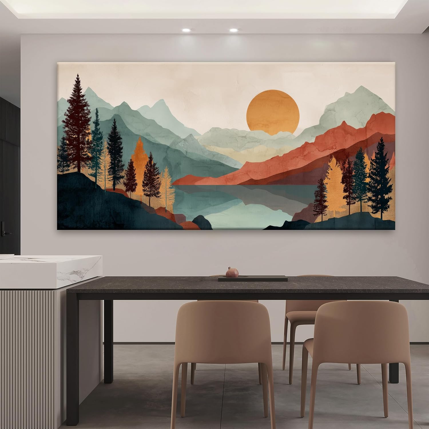 Tsomzxng Large Abstract Boho Wall Art For Living Room Canvas Art Wall Decor Artwork Mountain Forest