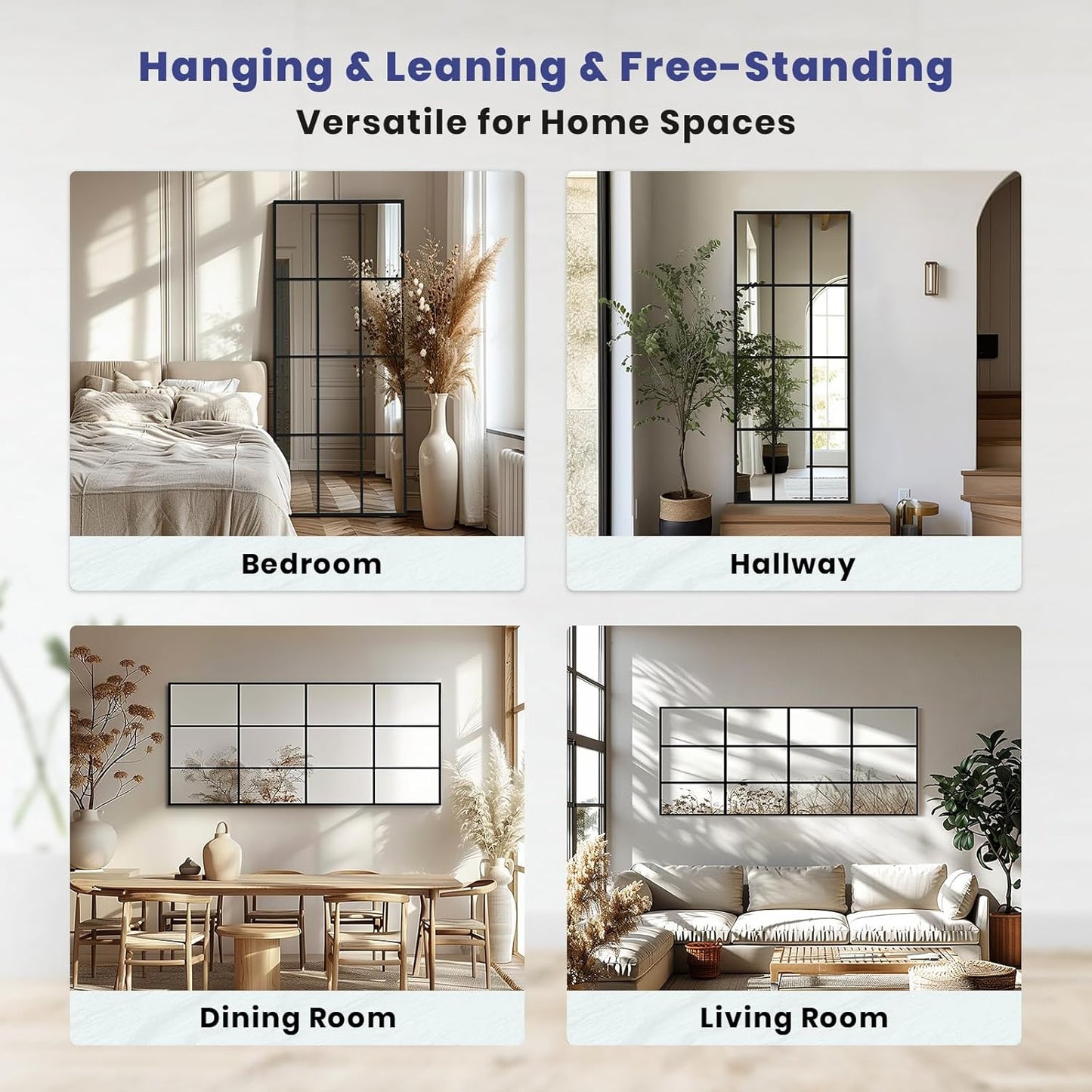 Windowpane Mirror Full Length 65"x24" Art Pane Wall Mirror Farmhouse Decorative Leaning Hanging