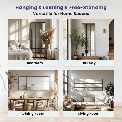 Windowpane Mirror Full Length 65"x24" Art Pane Wall Mirror Farmhouse Decorative Leaning Hanging