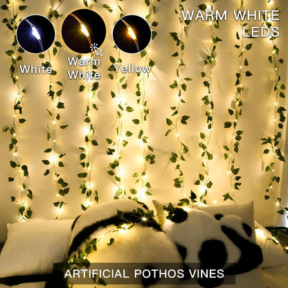 suddus Vine with Fairy Lights Battery Operated, 33ft100 LED Pothos String Lights with Remote, Leaf