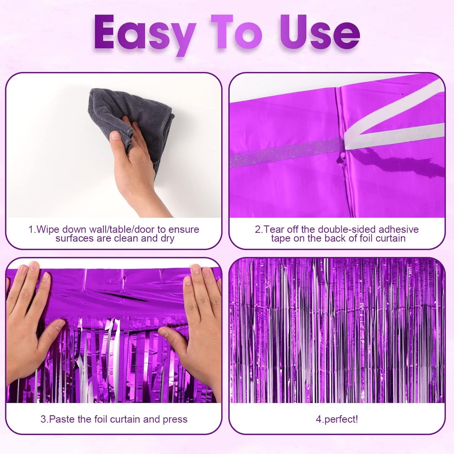 3 Pack 3.3x8.2 Feet Purple Foil Fringe Backdrop Curtains, Tinsel Streamers Birthday Party