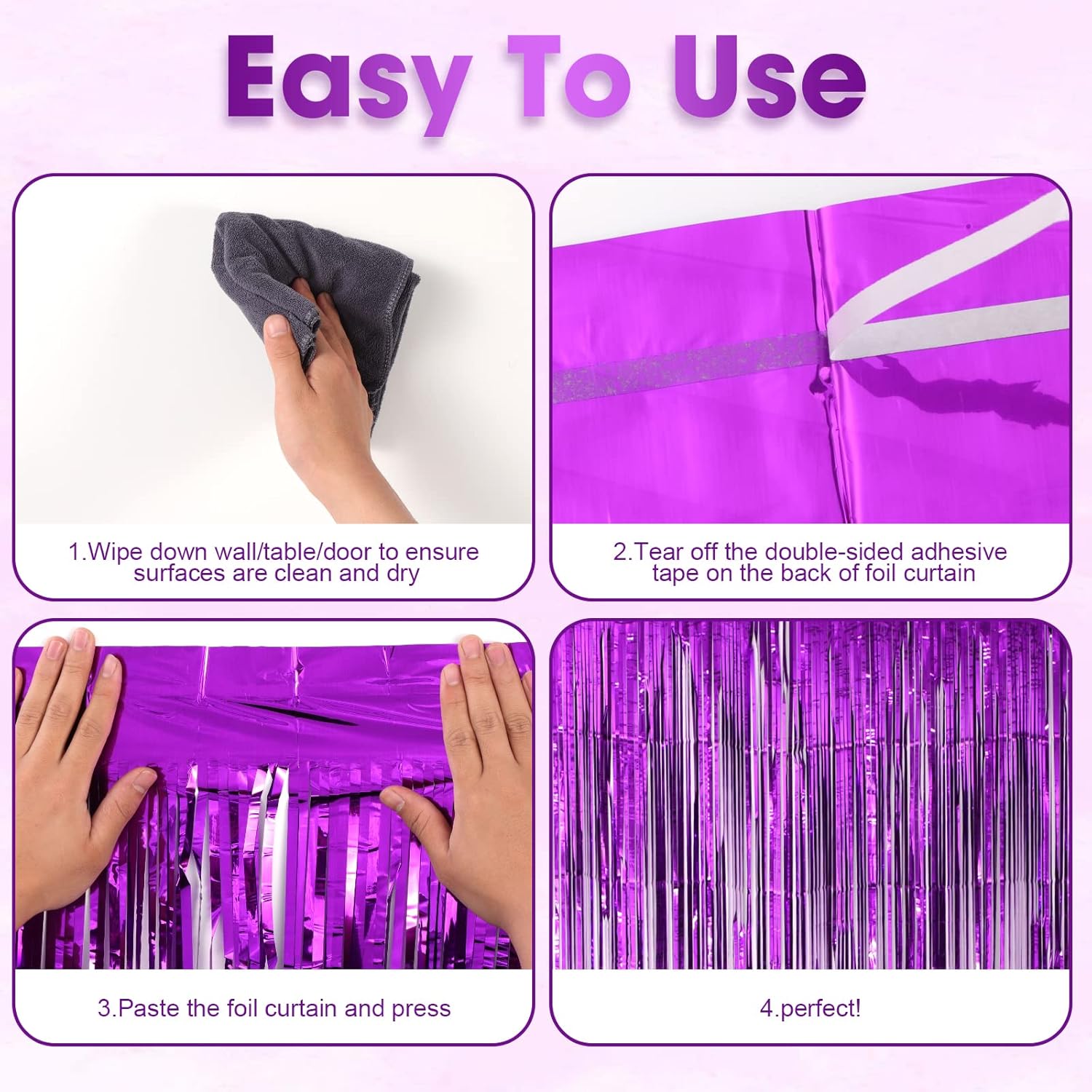 3 Pack 3.3x8.2 Feet Purple Foil Fringe Backdrop Curtains, Tinsel Streamers Birthday Party