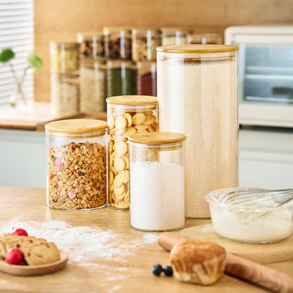 45oz - 3 Pack Glass Jars with Bamboo Lids, Glass Pantry Storage Containers with Airtight Lids