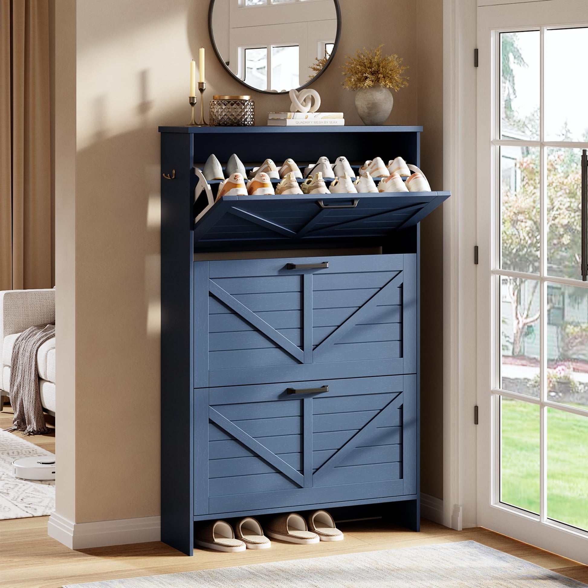 Nicetree Shoe Cabinet for Entryway, 3 Flip Drawers Shoe Storage Cabinet with 3-Tier Adjustable