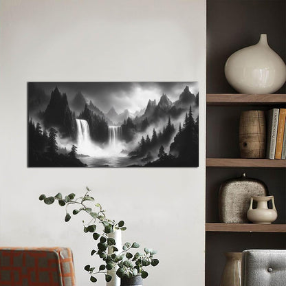 Mountain Wall Pictures for Living Room Decor - Black and White Wall Art Bedroom - Waterfall Canvas
