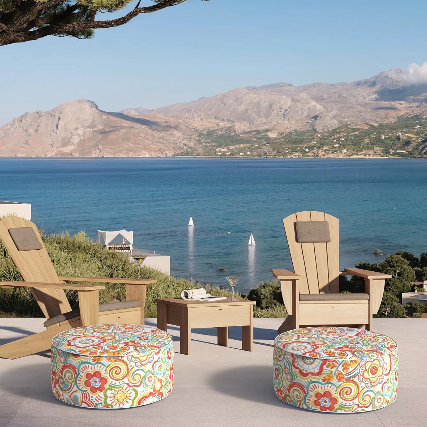 Inflatable Ottoman Stool D21 xH9 for Outdoor/Indoor Use, Water Repellent Patio Foot Rest Stool with