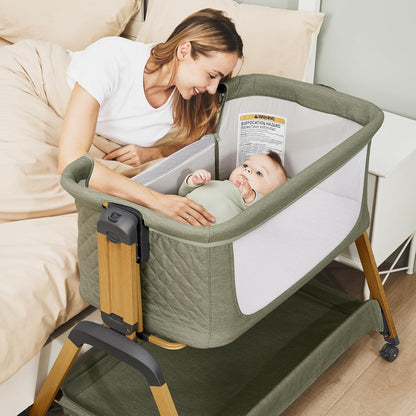 3 in 1 Baby Bassinet, Rocking Bassinets with Comfy Mattress and Wheels, Adjustable Height Bassinet