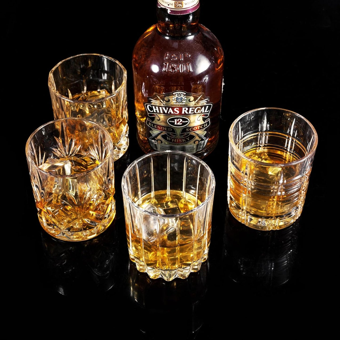 KANARS Whiskey Glasses Set of 4 - Multi Style Crystal Liquor Glasses 10 oz - Rocks Glass Barware