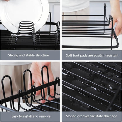 Runnatal Large Dish Drying Rack with Drainboard Set, Dish Rack, Extendable Dish Rack, Utensil