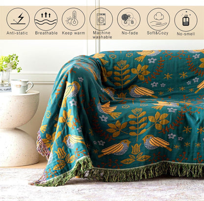 MSGKV Boho Throw Blanket 100% Cotton Blankets for Bed Couch 60''x80'', Soft Summer Blanket Travel