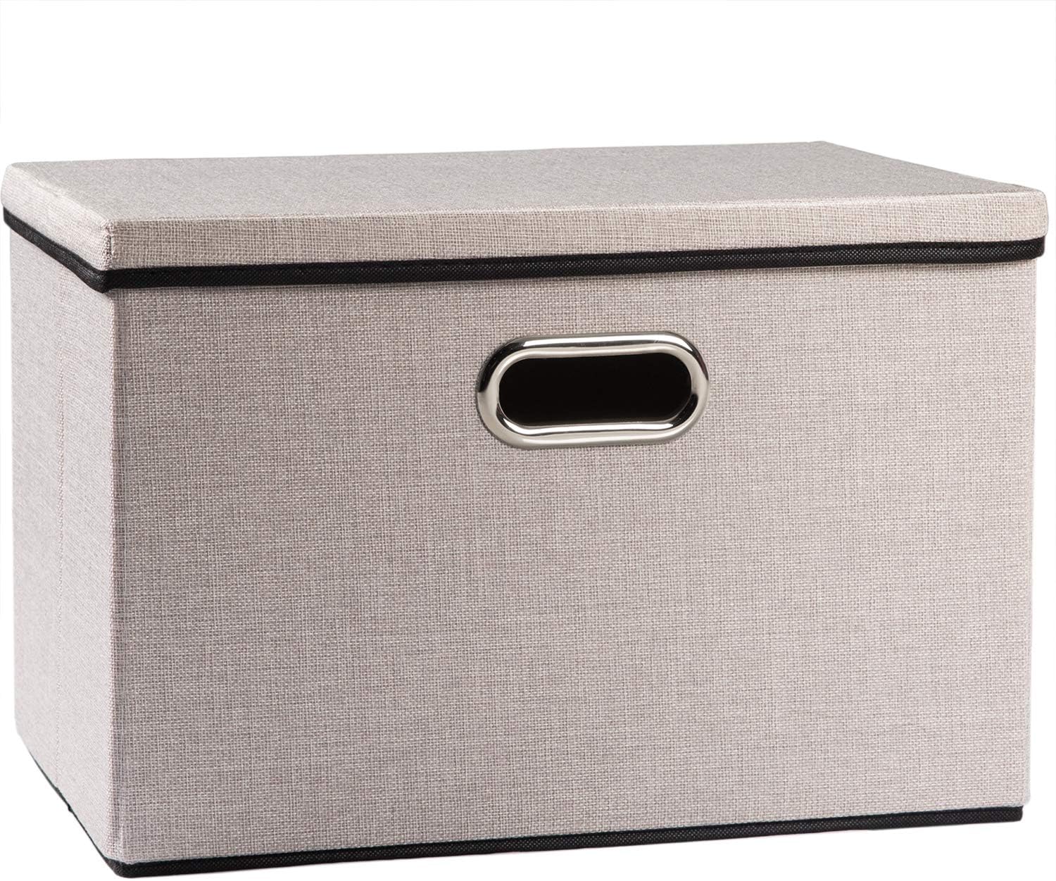 PRANDOM Large Foldable Storage Bin with Lid [1-Pack] Linen Fabric Decorative Storage Box Organizer