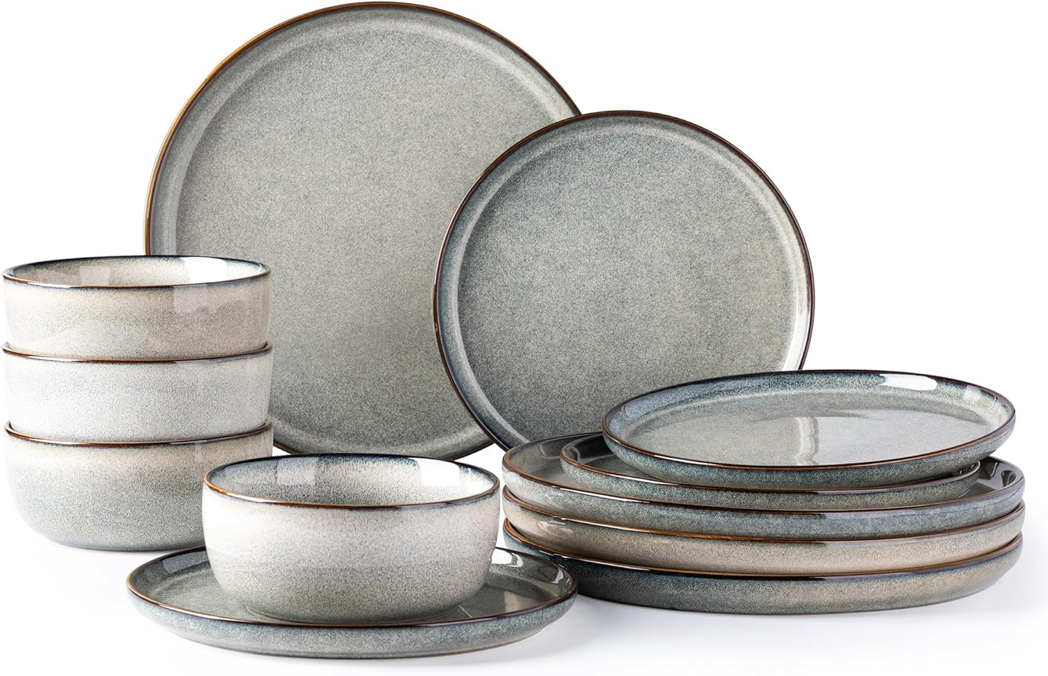 GBHOME Ceramic Dinnerware Sets for 4, 12 Pieces Stoneware Plates and Bowls Sets, Reactive Glaze