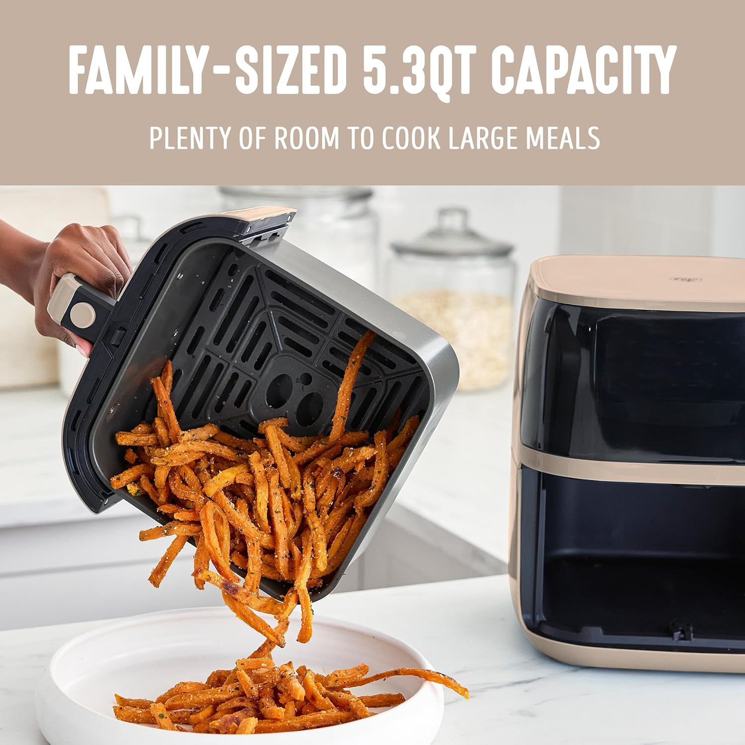 GreenLife Compact Electric Air Fryer Oven, 5.3 QT, PFAS-Free Ceramic Nonstick Drawer, 8 One Touch