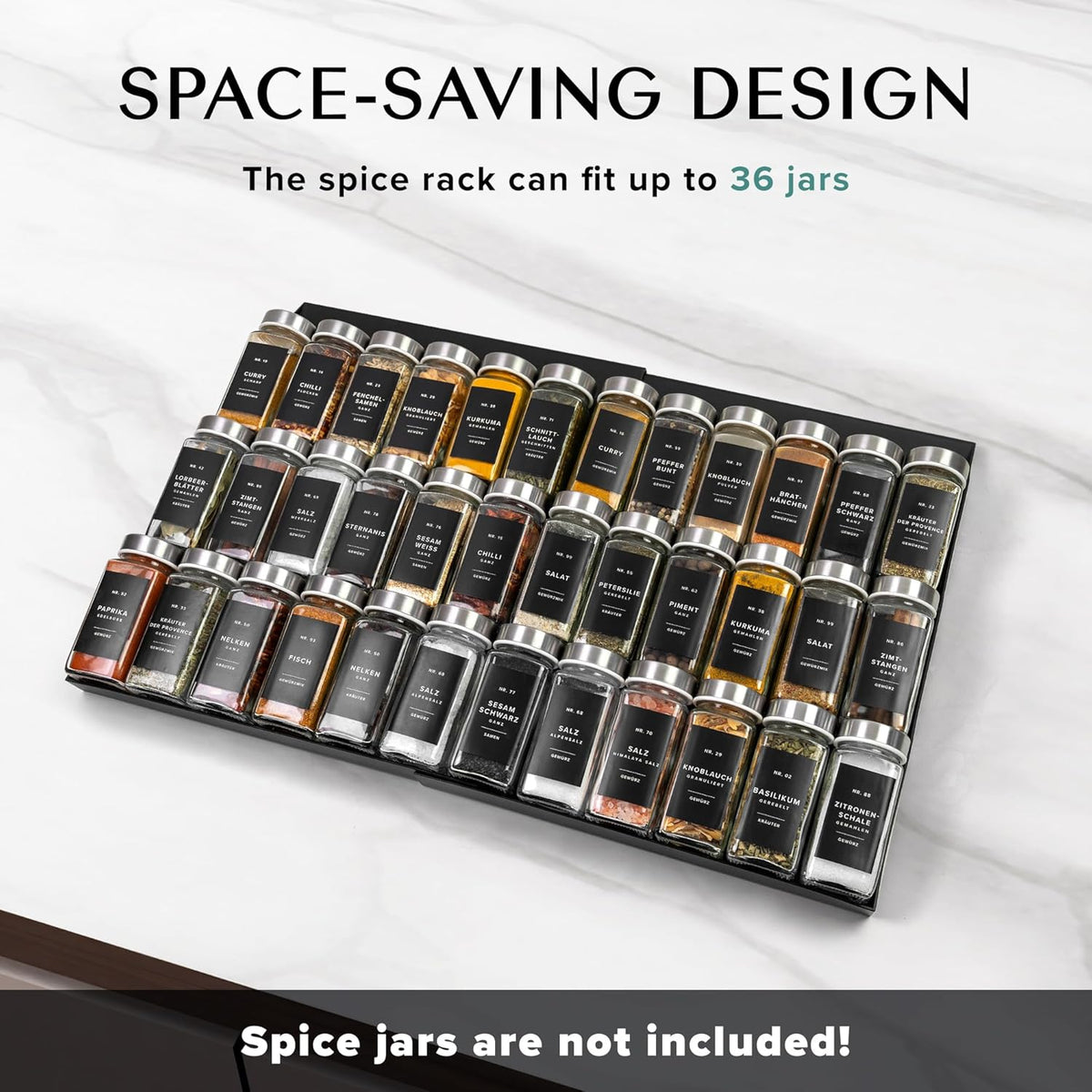 Spice Drawer Organizer - Expandable Spice Rack for Drawer, Black Seasoning Organizer for Drawer