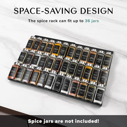 Spice Drawer Organizer - Expandable Spice Rack for Drawer, Black Seasoning Organizer for Drawer