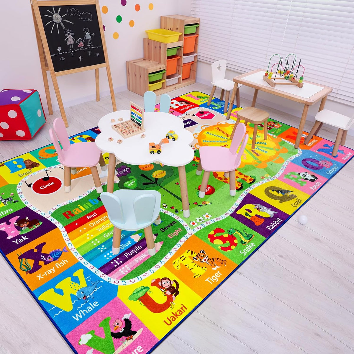 Kids Rugs for Playroom Washable, Educational and Fun Learning Rugs with ABC Alphabet Animals