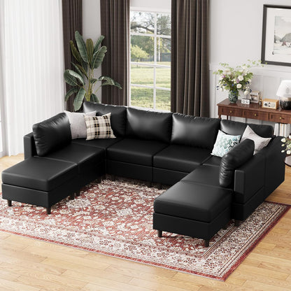 ABCASA 118.5" Faux Leather Modular Sectional Sofa, Modern Large 8 Seater U Shaped Couch with