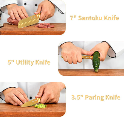ZHANG XIAO QUAN SINCE 1628 15Pcs Knife Sets with Block, 50Cr15MoV Stainless Steel kitchen knife set