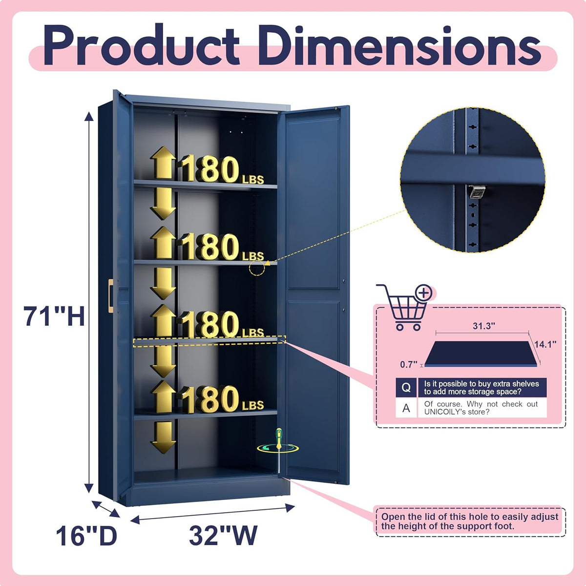 71" Storage Cabinet, Metal Pantry Cabinet, Kitchen Pantry Storage Cabinets with Doors and 4
