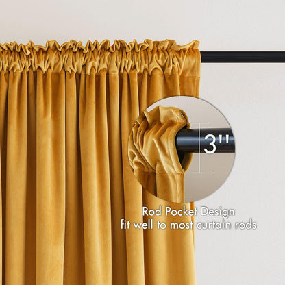 MIULEE Mustard Yellow Velvet Curtains Thermal Insulated Blackout Curtain Fall Drapes for Bedroom