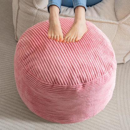 HIGOGOGO Round Stuffed Pouf Ottoman, Corduroy Poufs with Foam Chunk Filling, Furry and Fluffy Pouf