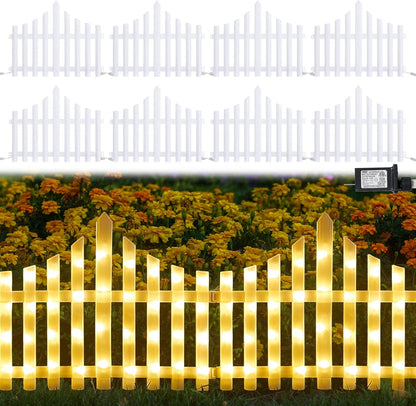 Hopolon 8 Pack 36LED Lighted Garden Fence,13.7x11.8inch Christmas Tree Fence Lights Plug in,8 Modes