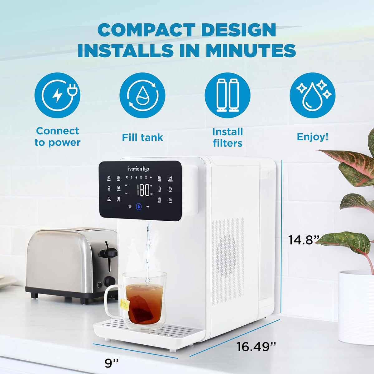 Ivation H2O Hot & Cold Countertop, Reverse Osmosis Water Filter, TDS Filter System, 4 Stage RO