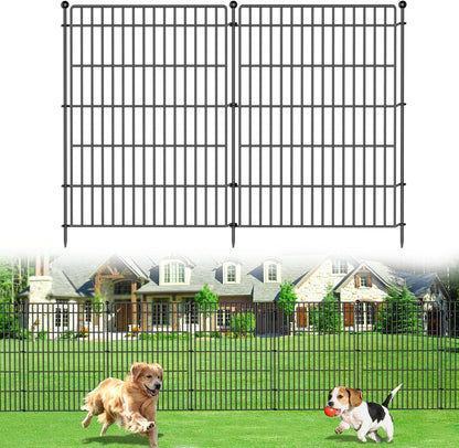 8 Panels No Dig Garden Fence Animal Barrier, 48in(H) × 21ft(L) Decorative Metal Outdoor Dog Fence