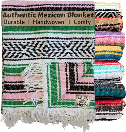 Del Mex Classic Mexican Blanket, Large Authentic Woven Falsa Throw (70"x50"), Artisan Southwest