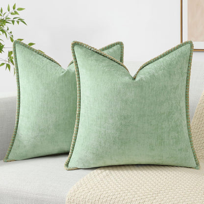 decorUhome Chenille Soft Throw Pillow Covers 20x20 Set of 2, Farmhouse Velvet Neutral Decorative