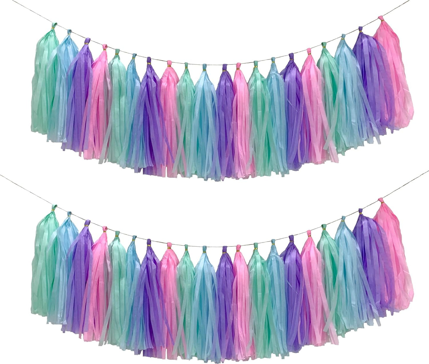 Blue Purple Mint Green Pink Tissue Paper Tassel Garland,Tissue Tassel Banner for Party