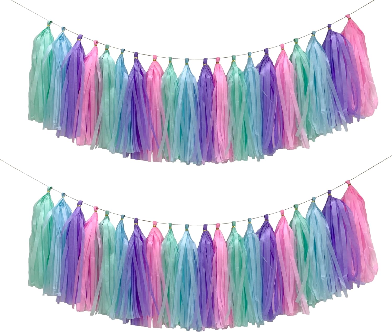 Blue Purple Mint Green Pink Tissue Paper Tassel Garland,Tissue Tassel Banner for Party