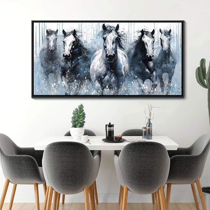 DUNHUANG ART Running Horses Canvas Wall Art - Equine Themed Galloping Animals in the Sand - Rustic