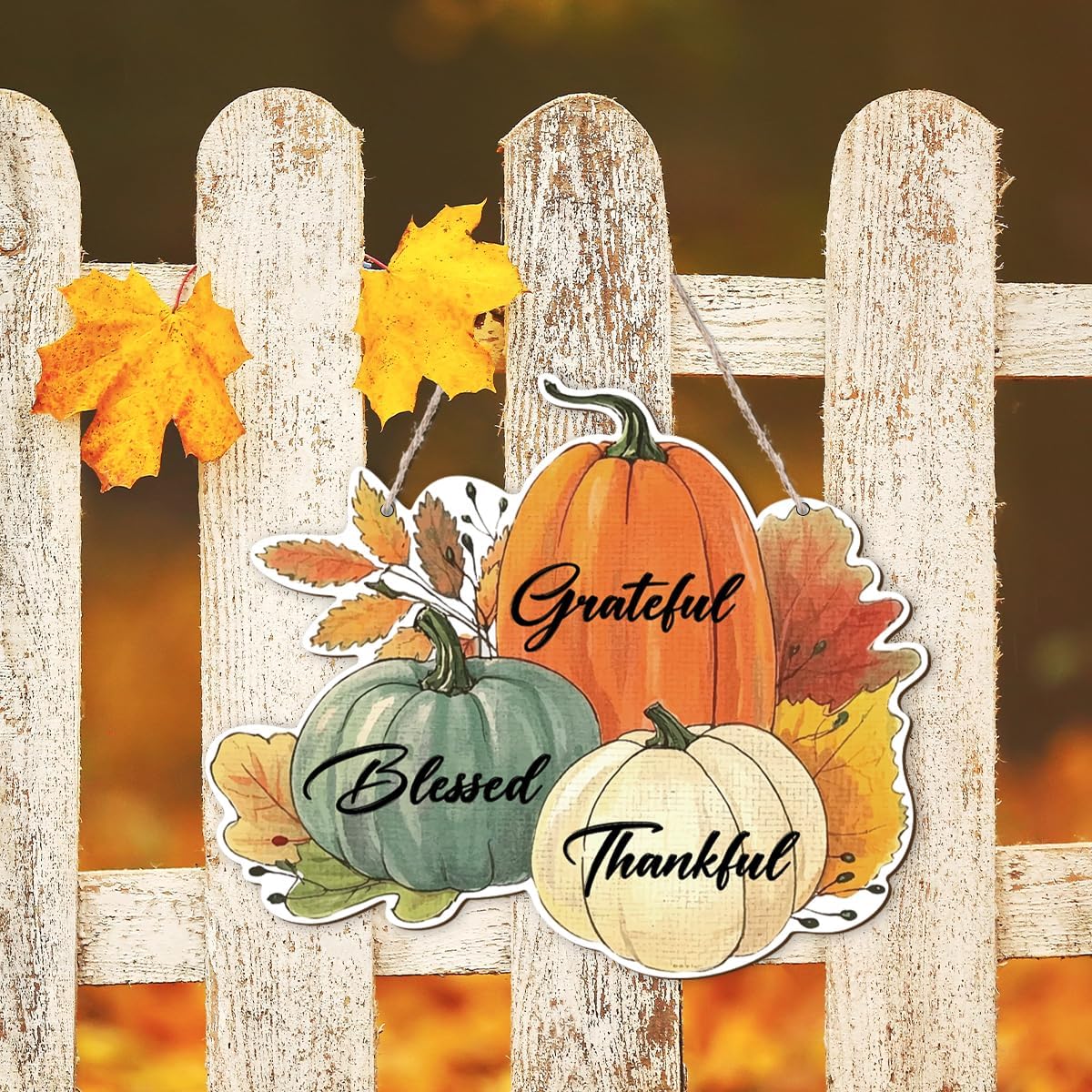 Fall Vibes Door Hanger Sign, Wooden Maple Leaves Mushroom Hanging Decor for Front Door, Fall Wood