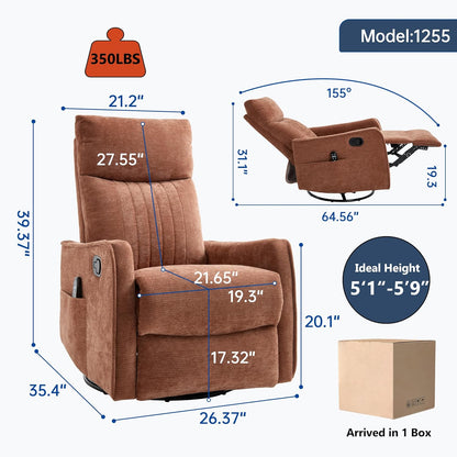 Manual Swivel Rocker Recliner Chair for Adults, Overstuffed Reclining Glider Chair for Nursing with