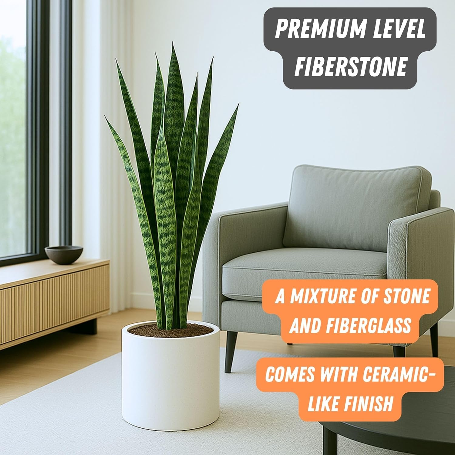 Fox & Fern Large 12 Inch Planter — Premium Lightweight Fiberstone Matte White Plant Pot w Drainage