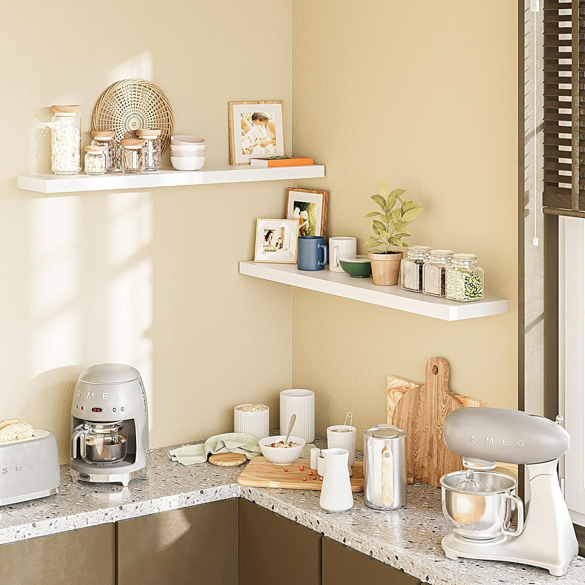 BAMEOS Floating Shelves,40 in W x 8in D Wall Mounted Wooden Shelves with Invisible Brackets Set of