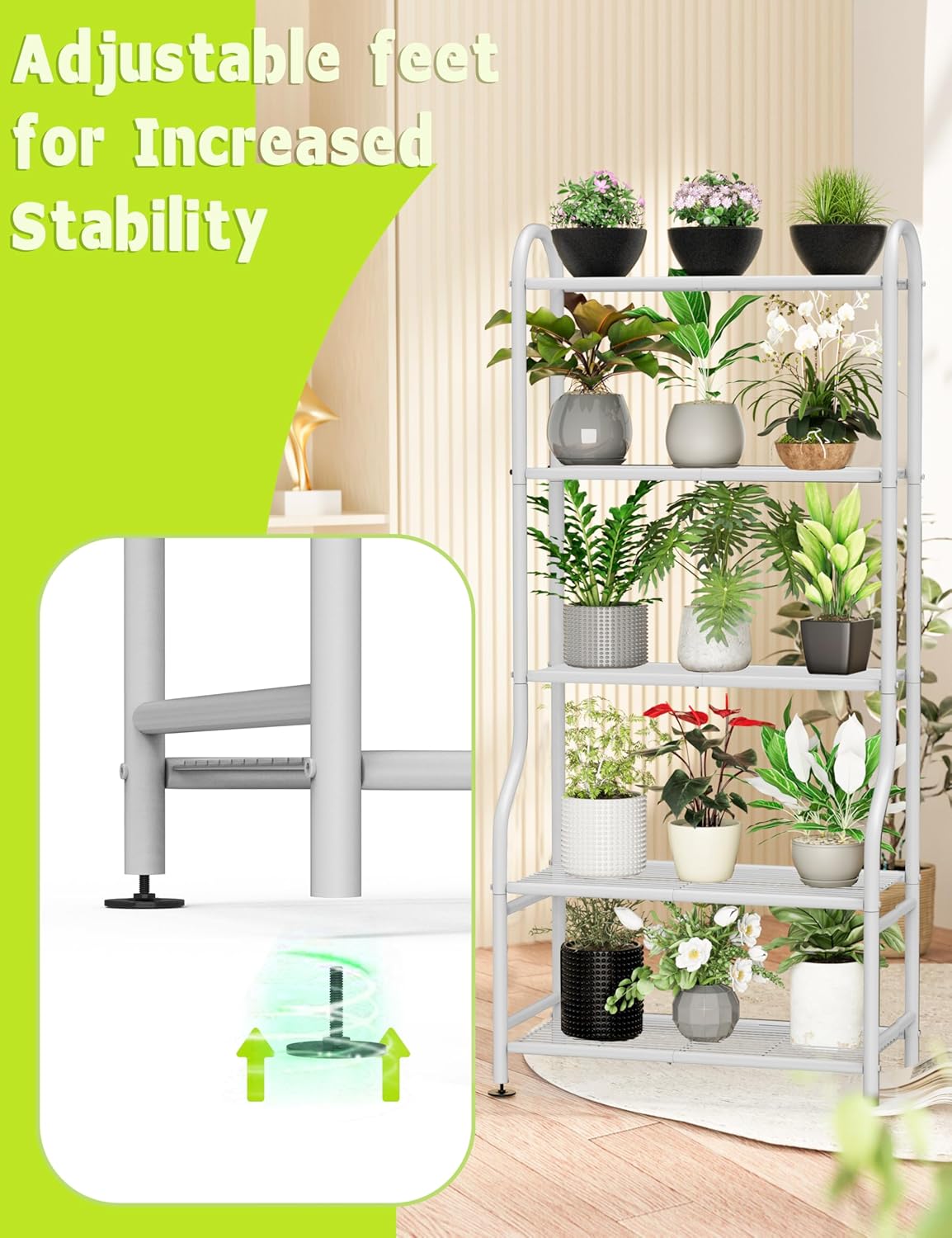 5-Tier Metal Plant Stand Indoor Outdoor, Waterproof Flower Stand for Multiple Pots, Heavy Duty