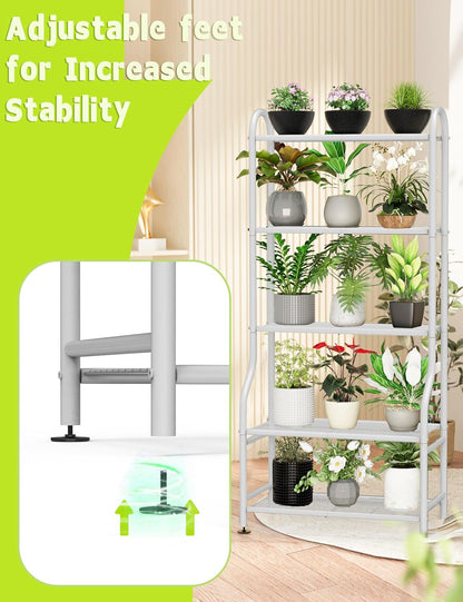 5-Tier Metal Plant Stand Indoor Outdoor, Waterproof Flower Stand for Multiple Pots, Heavy Duty